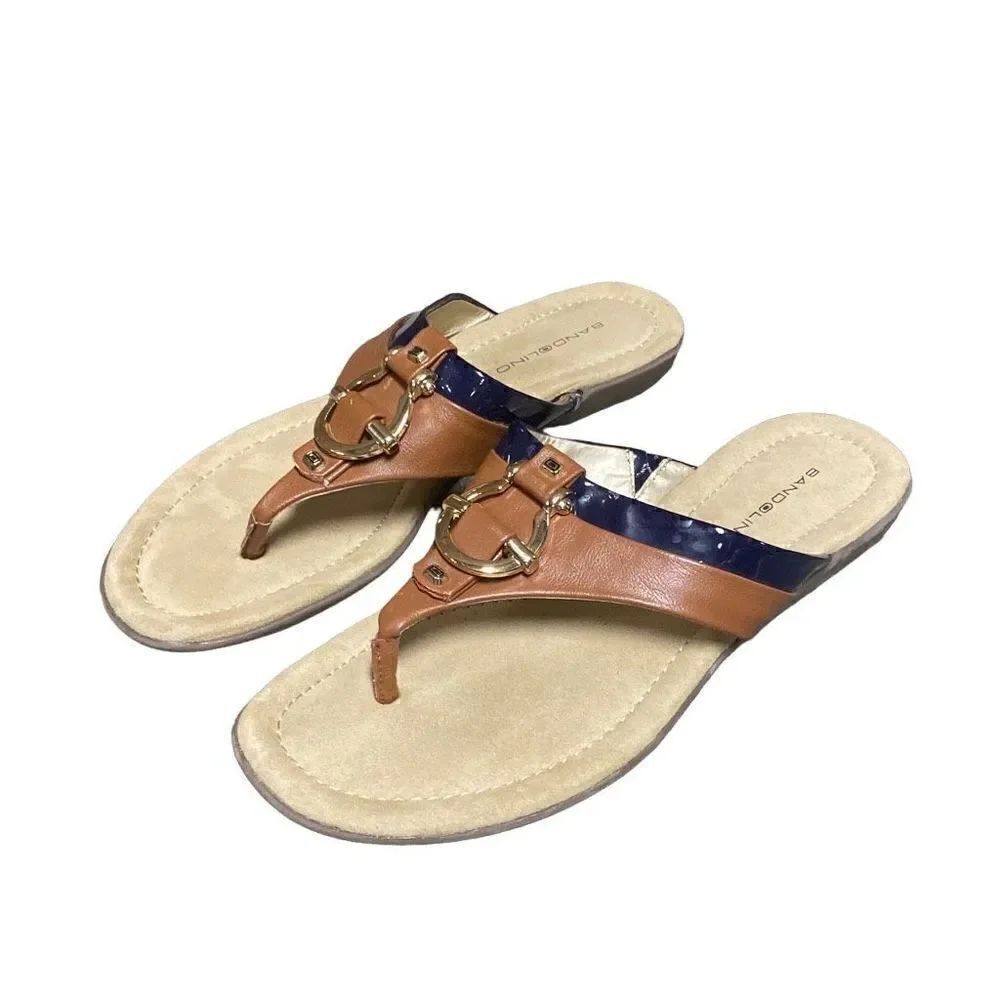 Bandolino BDJANETTE Tan & Navy Flip Flip Sandal Size 7.5